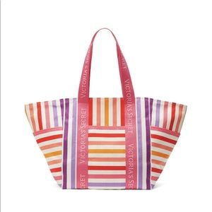 VICTORIA'S SECRET Colorful Multi Color Stripe Travel Zip Beach Shoulder Bag NWT